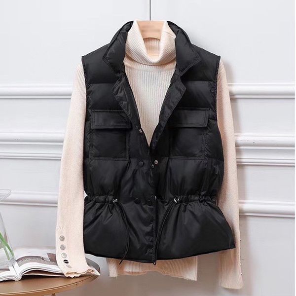 women's jackets ultra light down drawstring vest padded pocket button windproof warm ladies waistcoat autumn winter female casual, Black;brown 
women's jackets ultra light down drawstring vest padded pocket button windproof warm ladies waistcoat autumn winter female casual, Black;brown
