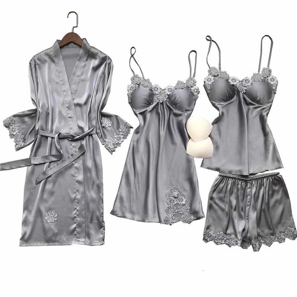 women's sleepwear korean style ice-silk ladies 4-pcs lace pajamas set soft thin cardigan femme satin with breast pad for autu, Black;red
women's sleepwear korean style ice-silk ladies 4-pcs lace pajamas set soft thin cardigan femme satin with breast pad for autu, Black;red