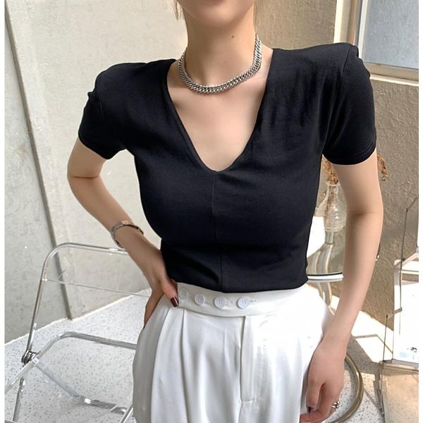 women's t-shirt fashion summer short sleeve 2021korean women v collar slim all-match, White
women's t-shirt fashion summer short sleeve 2021korean women v collar slim all-match, White