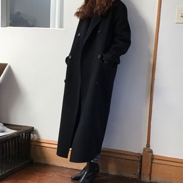 women's wool & blends korean fashion overcoat solid color simplicity lapel long sleeve double breasted autumn winter loose casual nl92, Black
women's wool & blends korean fashion overcoat solid color simplicity lapel long sleeve double breasted autumn winter loose casual nl92, Black