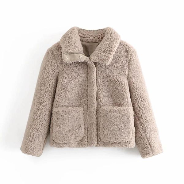 women coat faux shearling jacket long sleeves high collar pockets casual fashion outerwear manteau veste femme 210420, Black;brown
women coat faux shearling jacket long sleeves high collar pockets casual fashion outerwear manteau veste femme 210420, Black;brown