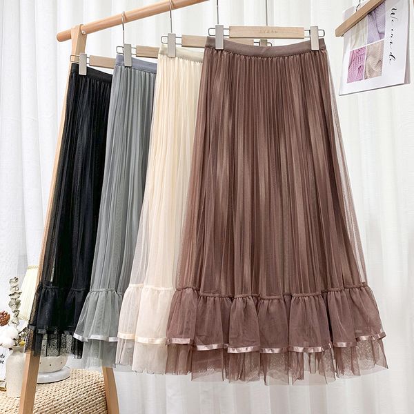 summer long ruffled gauze skirt for womens high waist double-layer mesh large pleated vintage a-line 210420, Black
summer long ruffled gauze skirt for womens high waist double-layer mesh large pleated vintage a-line 210420, Black