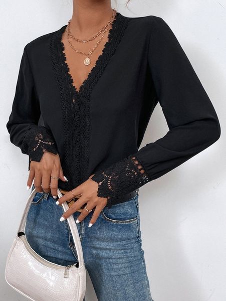 guipure lace trim blouse u40e#, White