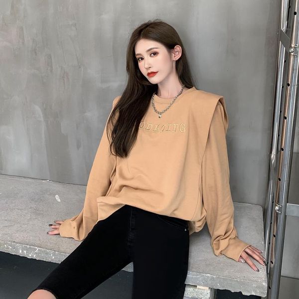 women's hoodies & sweatshirts autumn / winter 2021, hong kong style embroidery, letter, right angle shoulder, loose long sleeve pullove, Black
women's hoodies & sweatshirts autumn / winter 2021, hong kong style embroidery, letter, right angle shoulder, loose long sleeve pullove, Black