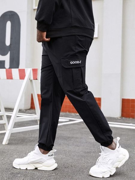 extended sizes men letter patch detail cargo pants 81zw#, Black
extended sizes men letter patch detail cargo pants 81zw#, Black