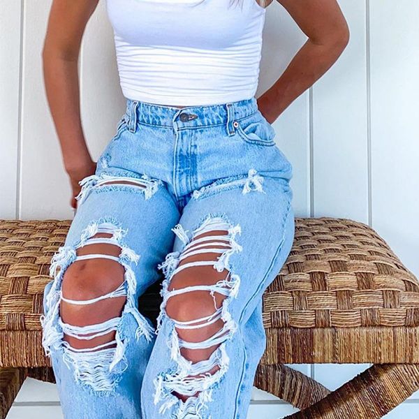 women's jeans ladies streetwear casual straight leg high waist loose fitting ripped holes thin women denim trousers feminino, Blue
women's jeans ladies streetwear casual straight leg high waist loose fitting ripped holes thin women denim trousers feminino, Blue