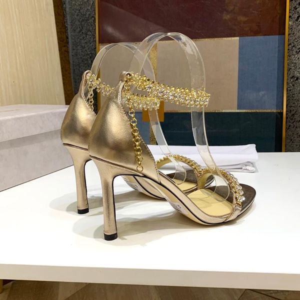 dress shoes brand design leather thin heel sandals 8.5 cm diamonds chain decor bling lady wedding cover women, Black
dress shoes brand design leather thin heel sandals 8.5 cm diamonds chain decor bling lady wedding cover women, Black