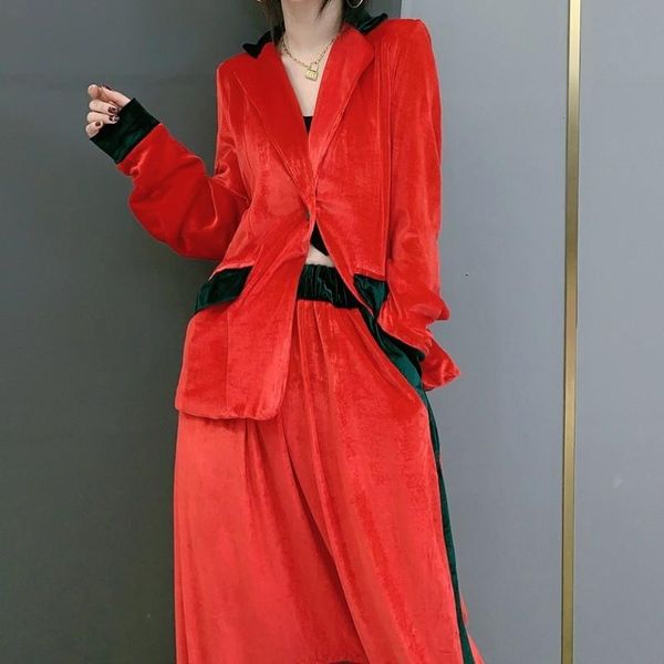 street women autumn single button blazer elastic waist loose baggy pants two piece set ol velvet suit jacket harem women's, White
street women autumn single button blazer elastic waist loose baggy pants two piece set ol velvet suit jacket harem women's, White