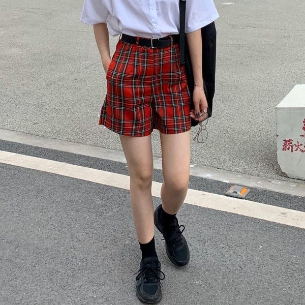 women's shorts summer women red plaid overalls female casual fashion high waist gothic girls 2021, White;black
women's shorts summer women red plaid overalls female casual fashion high waist gothic girls 2021, White;black