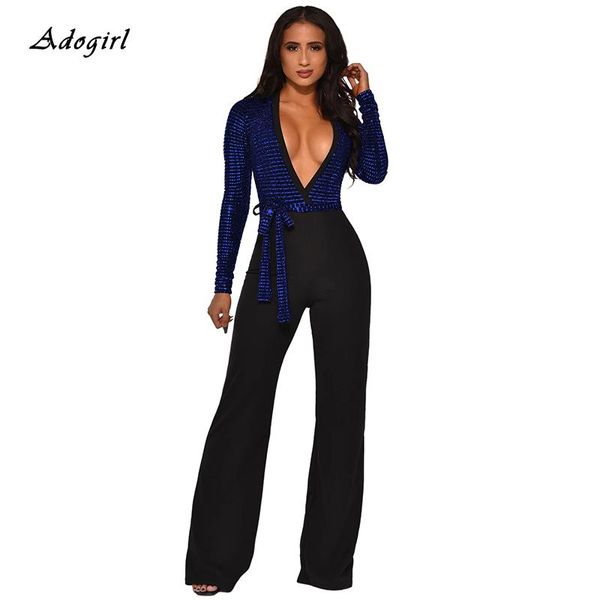 women's jumpsuits & rompers adogirl patchwork sequin jumpsuit women elegant v neck glitter bandage wide leg pants vintage lace up club, Black;white
women's jumpsuits & rompers adogirl patchwork sequin jumpsuit women elegant v neck glitter bandage wide leg pants vintage lace up club, Black;white