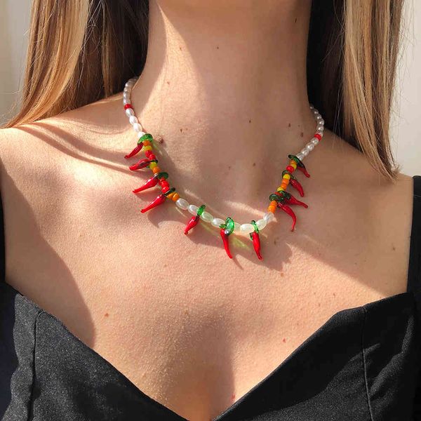 n8366 new product personality creativity red pepper imitation pearl necklace handmade beaded clavicle chain, Silver
n8366 new product personality creativity red pepper imitation pearl necklace handmade beaded clavicle chain, Silver