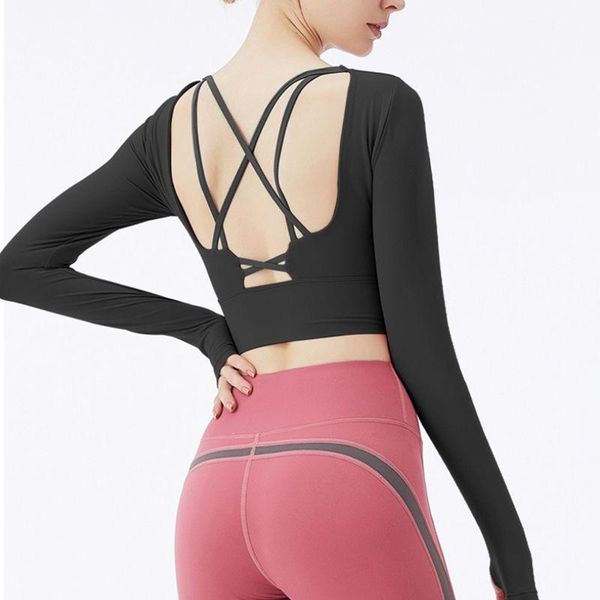 yoga outfits women black crop sport gym wear long sleeve cross back shirt fitness padded running sportswear, White;red
yoga outfits women black crop sport gym wear long sleeve cross back shirt fitness padded running sportswear, White;red