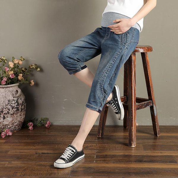 maternity bottoms pregnant women summer loose belly jeans vintage design high waist half length denim trousers plus size empire pants, White
maternity bottoms pregnant women summer loose belly jeans vintage design high waist half length denim trousers plus size empire pants, White