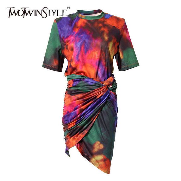 twotwinstyle print hit color two piece set for women o neck short sleeve ruched skirts tie dye sets female fashion 210708, White
twotwinstyle print hit color two piece set for women o neck short sleeve ruched skirts tie dye sets female fashion 210708, White