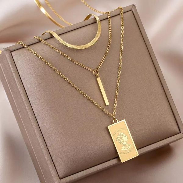 pendant necklaces stainless steel multi-layer coin chain choker necklace for women gold color fashion portrait chunky jewelry, Silver
pendant necklaces stainless steel multi-layer coin chain choker necklace for women gold color fashion portrait chunky jewelry, Silver
