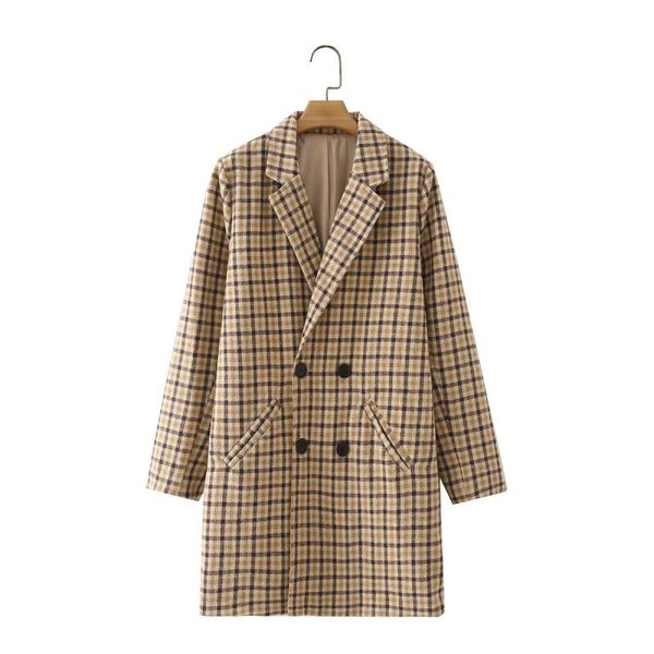 women's wool & blends autumn women woolen loose yellow plaid overcoat notched collar double breasted pockets oversize coat jacket briti, Black
women's wool & blends autumn women woolen loose yellow plaid overcoat notched collar double breasted pockets oversize coat jacket briti, Black