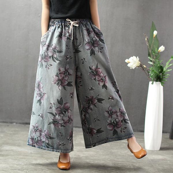 women's jeans plus size vintage woman 2021 spring autumn ethnic style floral print elastic waist loose denim wide leg pants ankle-lengt, Blue
women's jeans plus size vintage woman 2021 spring autumn ethnic style floral print elastic waist loose denim wide leg pants ankle-lengt, Blue
