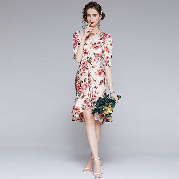 women summer designer elegant floral print ruched bead v neck wedding party robe femme vintage irregular fishtail dress vestidos 210525, Black;gray
women summer designer elegant floral print ruched bead v neck wedding party robe femme vintage irregular fishtail dress vestidos 210525, Black;gray