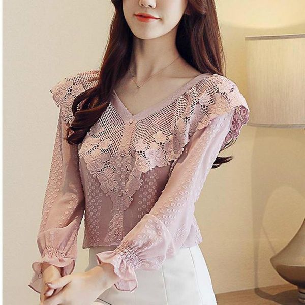 women's blouses & shirts fall spring sweet ladies korean woman v neck hollow out full sleeve ruffle chiffon blouse , xxl cardigan butto, White
women's blouses & shirts fall spring sweet ladies korean woman v neck hollow out full sleeve ruffle chiffon blouse , xxl cardigan butto, White