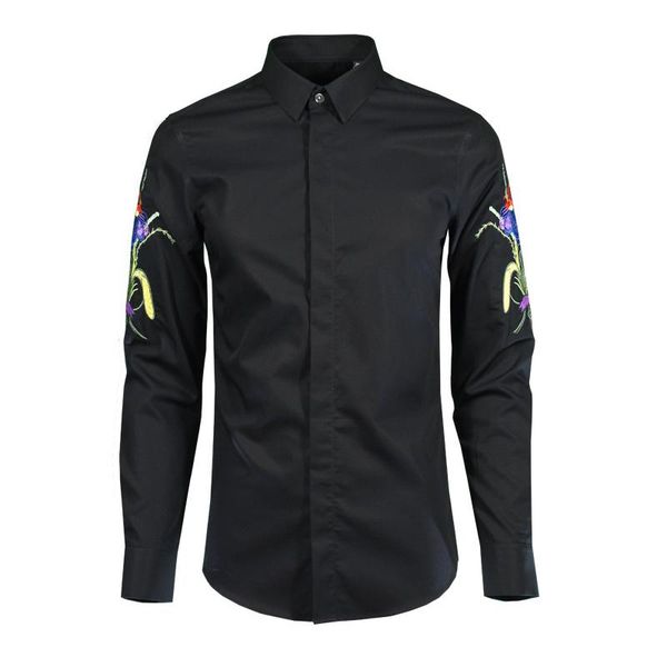 100% cotton men shirt luxury flower embroidered long sleeve mens dress camisa masculina shirts casual slim fit men's, White;black
100% cotton men shirt luxury flower embroidered long sleeve mens dress camisa masculina shirts casual slim fit men's, White;black