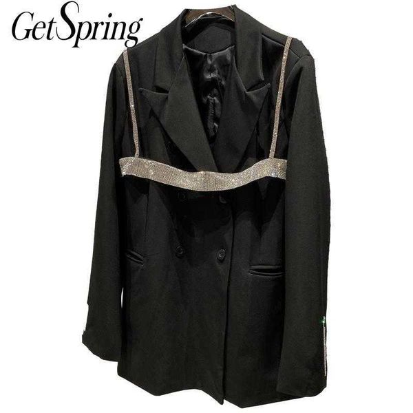 getspring women blazer double breasted long sleeve ladies black coat belt two piece women's loose suit jacket 210601, White;black
getspring women blazer double breasted long sleeve ladies black coat belt two piece women's loose suit jacket 210601, White;black