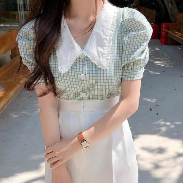 women's blouses & shirts vintage retro plaid single-breasted shirt female puff sleeve summer women femme blusas korean chic fashion, White
women's blouses & shirts vintage retro plaid single-breasted shirt female puff sleeve summer women femme blusas korean chic fashion, White