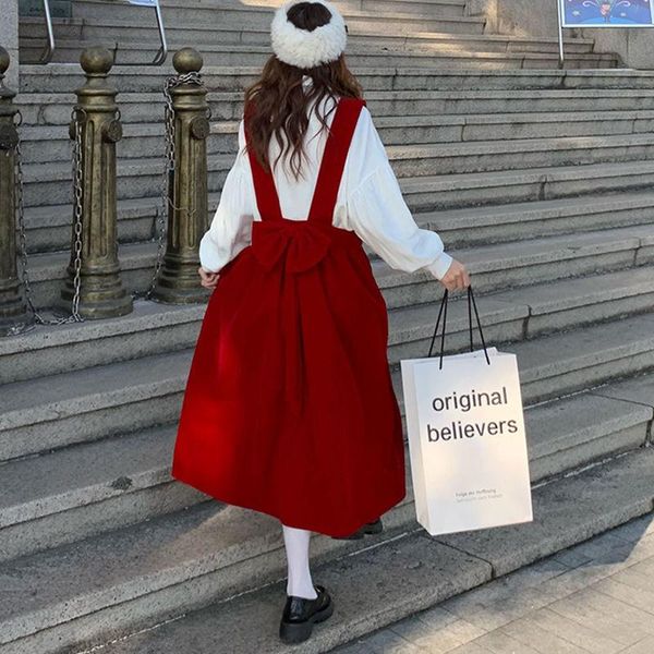 women dresses autumn winter mid-length bow christmas suspender dress women's suit vestido de mujer casual, Black;gray
women dresses autumn winter mid-length bow christmas suspender dress women's suit vestido de mujer casual, Black;gray