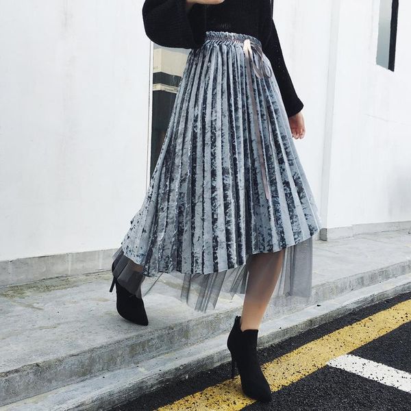 skirts fashion gauze patchwork gold velvet pleated skirt women winter sweet long irregular office work elegant thick, Black
skirts fashion gauze patchwork gold velvet pleated skirt women winter sweet long irregular office work elegant thick, Black