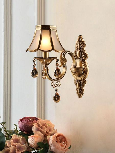 wall lamp european mediterranean all copper single head crystal porch balcony corridor bedside 
wall lamp european mediterranean all copper single head crystal porch balcony corridor bedside