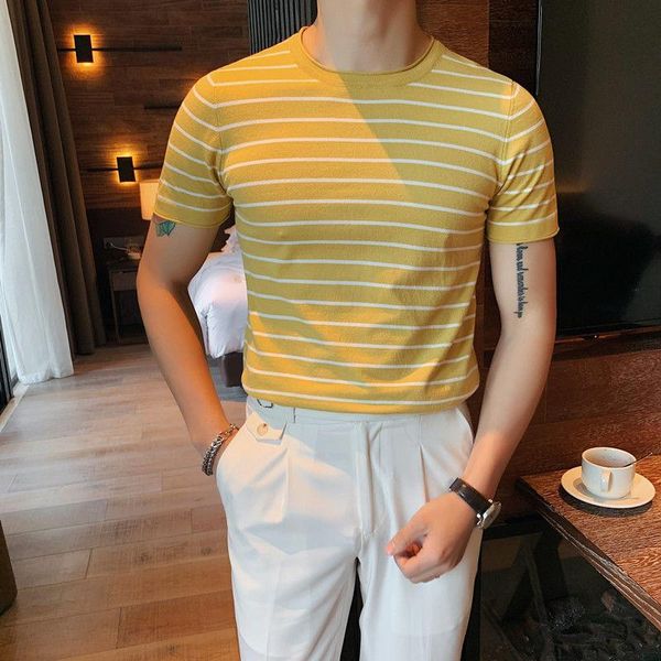 men's t-shirts preppy breathable slim fit striped t-shirt men casual business trend summer round neck yellow short sleeve homme, White;black
men's t-shirts preppy breathable slim fit striped t-shirt men casual business trend summer round neck yellow short sleeve homme, White;black