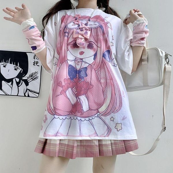 women's t-shirt short sleeve girl 2021 summer japanese anime girls' loose print soft student fashion kawaii clothes graphic tee, White
women's t-shirt short sleeve girl 2021 summer japanese anime girls' loose print soft student fashion kawaii clothes graphic tee, White