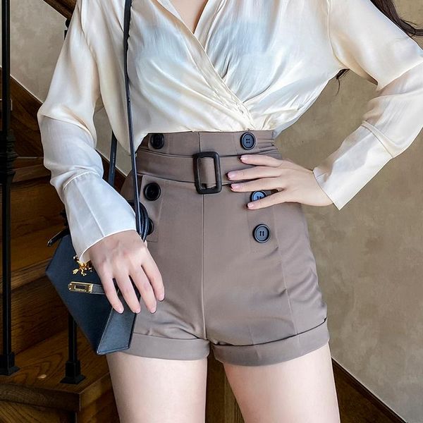 women's shorts 2021 spring summer all-match practical high waist revers double breasted 2 colors vintage skinny with belt solid, White;black
women's shorts 2021 spring summer all-match practical high waist revers double breasted 2 colors vintage skinny with belt solid, White;black
