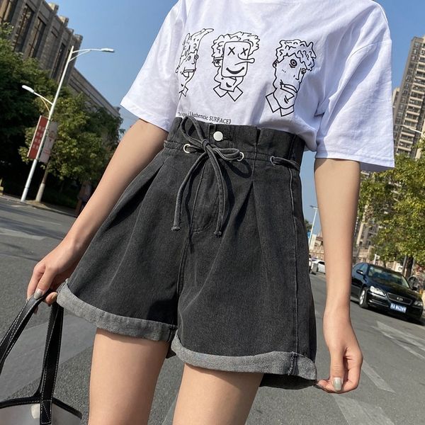 women's summer 2020 personality design wide leg large denim shorts new high waist thin loose versatile pants, White;black
women's summer 2020 personality design wide leg large denim shorts new high waist thin loose versatile pants, White;black
