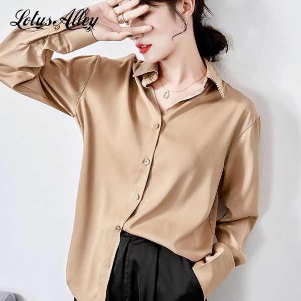 women's blouses & shirts lotus alley spring summer satin collared elegant vintage light luxury loose female single-breasted blouse wome, White
women's blouses & shirts lotus alley spring summer satin collared elegant vintage light luxury loose female single-breasted blouse wome, White