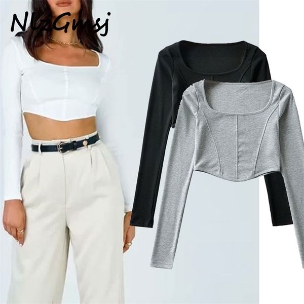 t shirt summer spring shirt square collar full sleeve ladies ees fashion solid slim fit female ops 210628, White
t shirt summer spring shirt square collar full sleeve ladies ees fashion solid slim fit female ops 210628, White