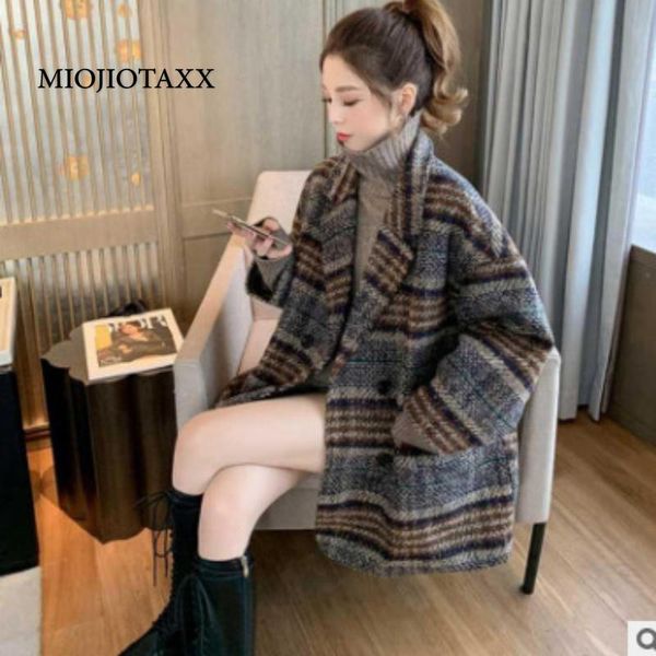 women's wool & blends miojiotaxx 2021 winter women vintage woolen loose coats female double breasted turn-down collar coat, Black
women's wool & blends miojiotaxx 2021 winter women vintage woolen loose coats female double breasted turn-down collar coat, Black
