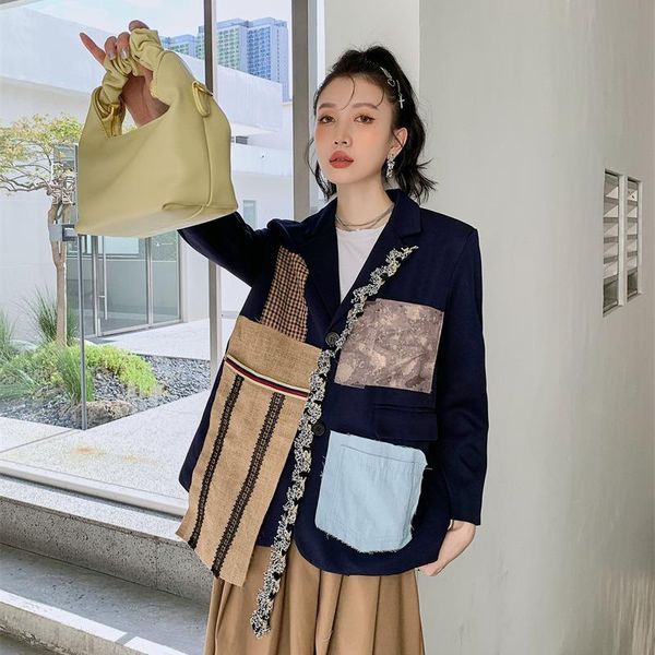 women's suits & blazers spring and autumn retro design stitching suit jacket, White;black
women's suits & blazers spring and autumn retro design stitching suit jacket, White;black