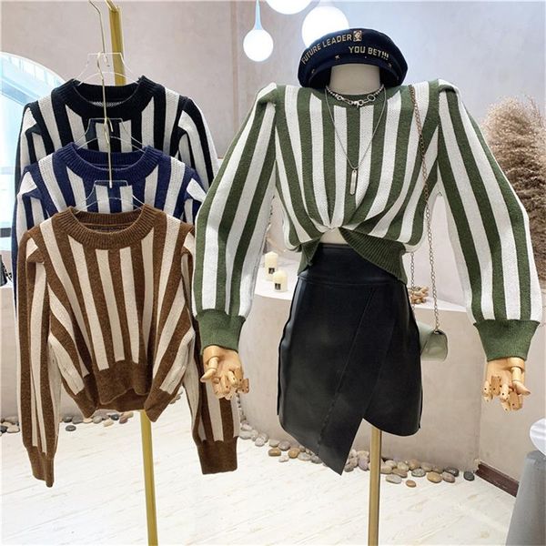 women's sweaters clothing 2021 autumn striped color matching niche puff sleeve loose short long all-match sweater, White;black
women's sweaters clothing 2021 autumn striped color matching niche puff sleeve loose short long all-match sweater, White;black