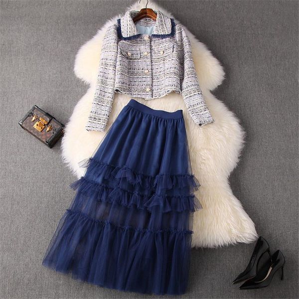 two piece dress 2021 designers winter 2piece skirts set women fashion full sleeve tweed woolen jacket and long tulle skirt suit twinset, White
two piece dress 2021 designers winter 2piece skirts set women fashion full sleeve tweed woolen jacket and long tulle skirt suit twinset, White