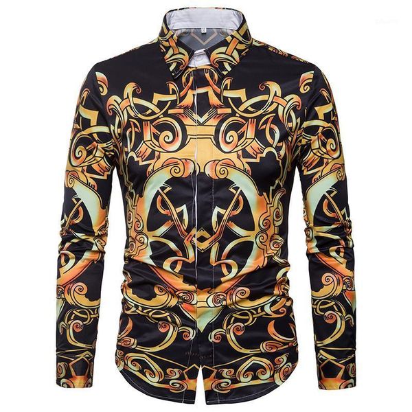 luxury design gold floral print men's dress shirts 2021 brand slim fit long sleeve shirt men casual stylish chemise homme, White;black
luxury design gold floral print men's dress shirts 2021 brand slim fit long sleeve shirt men casual stylish chemise homme, White;black