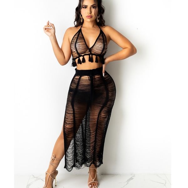 casual dresses 2pcs crochet skirt set women tassel crop and split thong hollow-out high waist backless knitted beach outf, Black;gray
casual dresses 2pcs crochet skirt set women tassel crop and split thong hollow-out high waist backless knitted beach outf, Black;gray