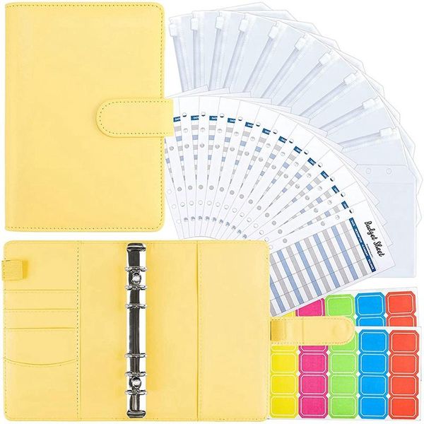 gift wrap a6 pu leather binder cover with pockets, expense budget sheets and labels for organizer envelopes (yellow)
gift wrap a6 pu leather binder cover with pockets, expense budget sheets and labels for organizer envelopes (yellow)