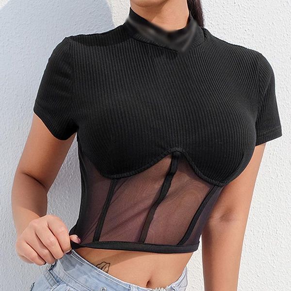 fashion charming summer corset short sleeve high neck patchwork navel pit bar open waist women's t-shirt, White
fashion charming summer corset short sleeve high neck patchwork navel pit bar open waist women's t-shirt, White