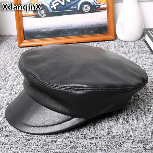 xdanqinx genuine leather hat autumn winter sheepskin military hats for men women elegant flat cap bone tongue caps snapback wide brim, Blue;gray
xdanqinx genuine leather hat autumn winter sheepskin military hats for men women elegant flat cap bone tongue caps snapback wide brim, Blue;gray