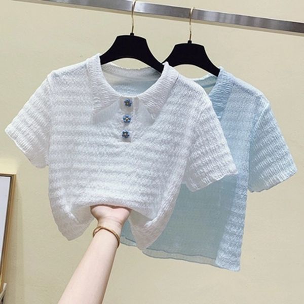 t shirt fashion house short sleeve women's summer 2021 texture baby collar design top, White
t shirt fashion house short sleeve women's summer 2021 texture baby collar design top, White