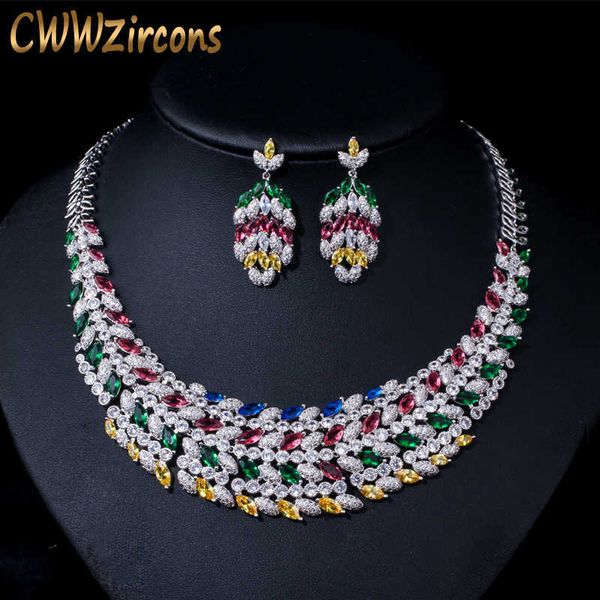 cwwzircons shiny multi color cubic zirconia large heavy bridal necklace jewelry set for brides wedding dress accessories t178 h1022, Silver
cwwzircons shiny multi color cubic zirconia large heavy bridal necklace jewelry set for brides wedding dress accessories t178 h1022, Silver