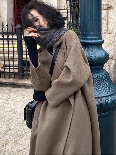 women's wool & blends double sided cashmere coat autumn and winter 2021 temperament high-end medium long slim double-sided tweed, Black
women's wool & blends double sided cashmere coat autumn and winter 2021 temperament high-end medium long slim double-sided tweed, Black
