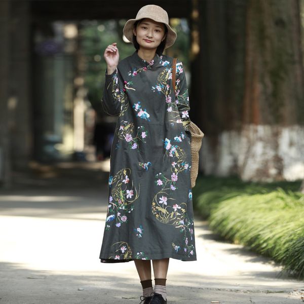 johnature women print floral dress linen warm vintage robes fleece winter long sleeve chinese style thick cheongsam 210521, Black;gray
johnature women print floral dress linen warm vintage robes fleece winter long sleeve chinese style thick cheongsam 210521, Black;gray