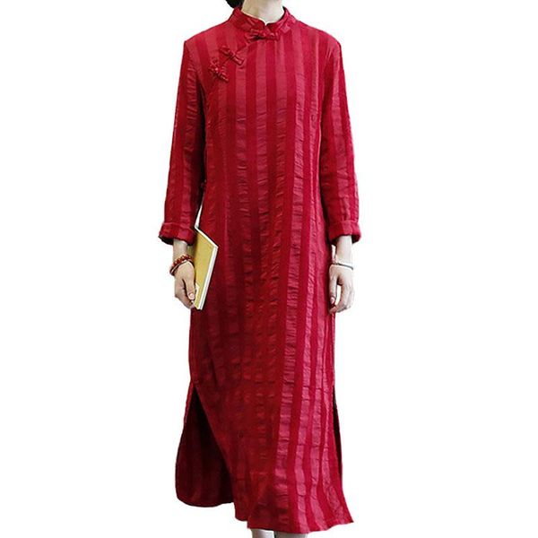 casual dresses republic china retro long dress autumn improved oblique ramie blend stripe literary lady sleeve stand collar, Black;gray
casual dresses republic china retro long dress autumn improved oblique ramie blend stripe literary lady sleeve stand collar, Black;gray