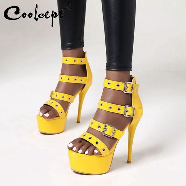 dress shoes coolcept women platform sandals open toe stiletto heel punk syle buckle rivets back zipper party footwear size 33-43, Black
dress shoes coolcept women platform sandals open toe stiletto heel punk syle buckle rivets back zipper party footwear size 33-43, Black